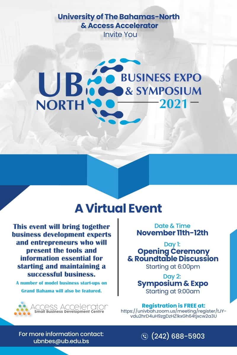 University of The Bahamas-North: Business Expo & Symposium promotional graphic flier
