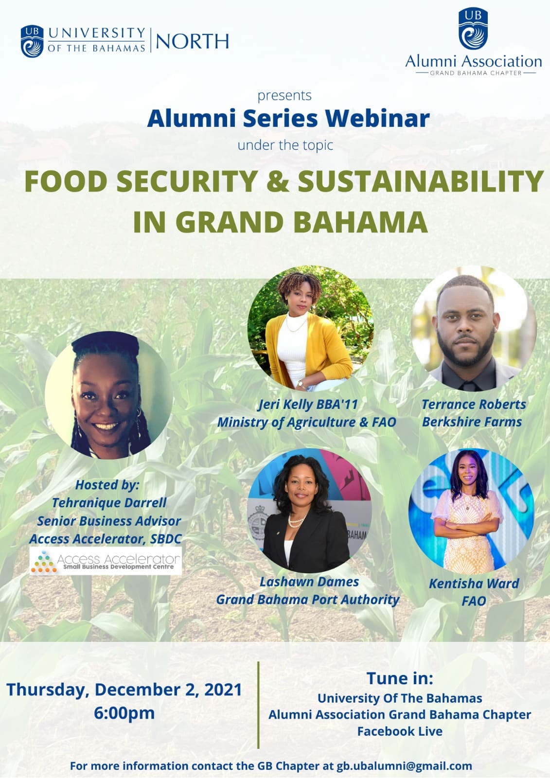 UB-North: Food Security & Sustainability in Grand Bahama Forum promotional graphic flier