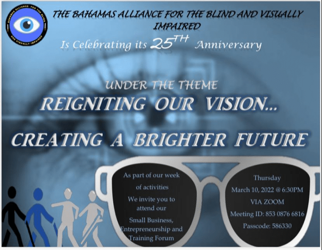 The Bahamas Alliance of the Blind and Visually Impaired General Meeting promotional graphic flier