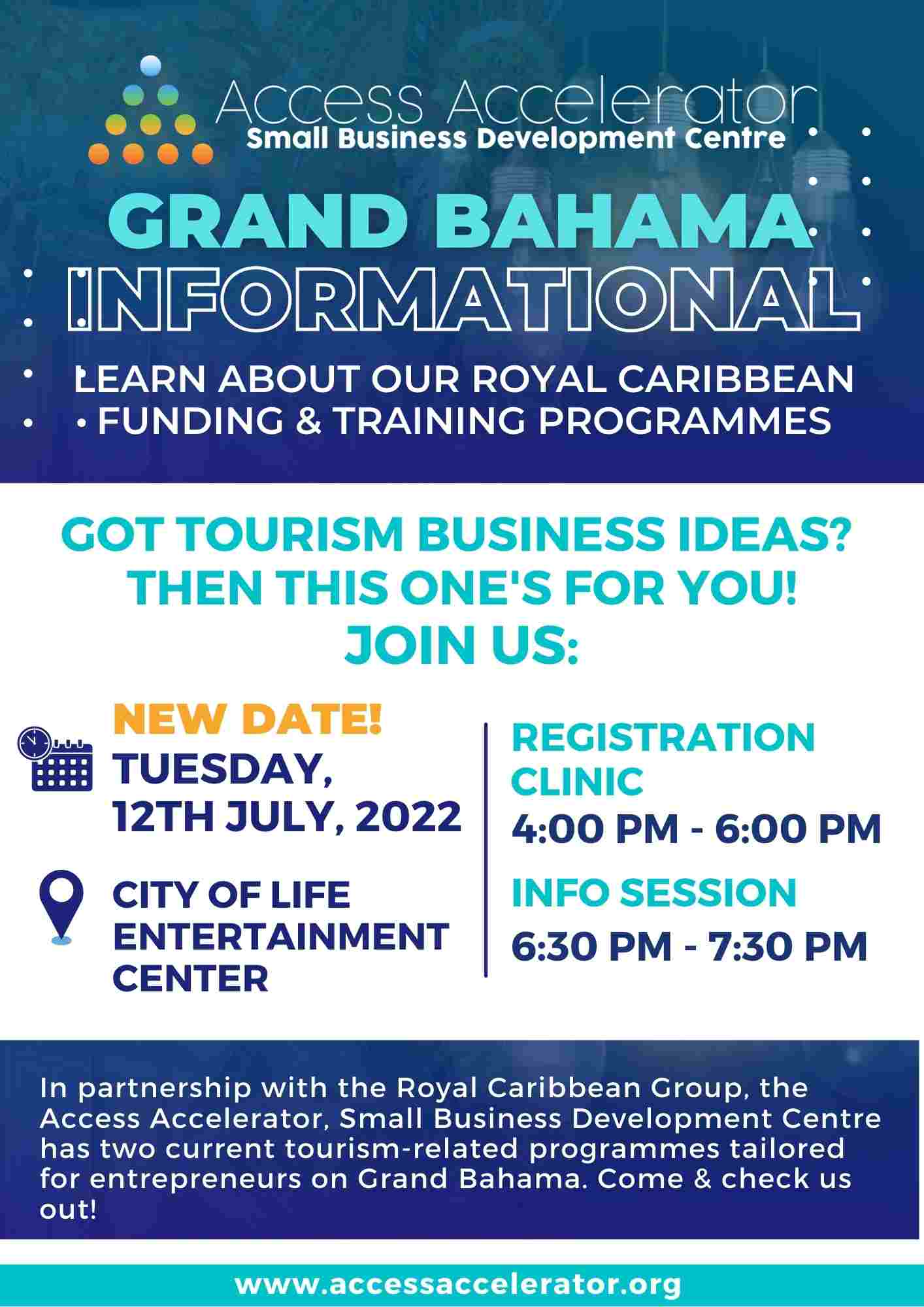 Royal Caribbean Funding & Training Programmes Informational: Grand Bahama graphic flier