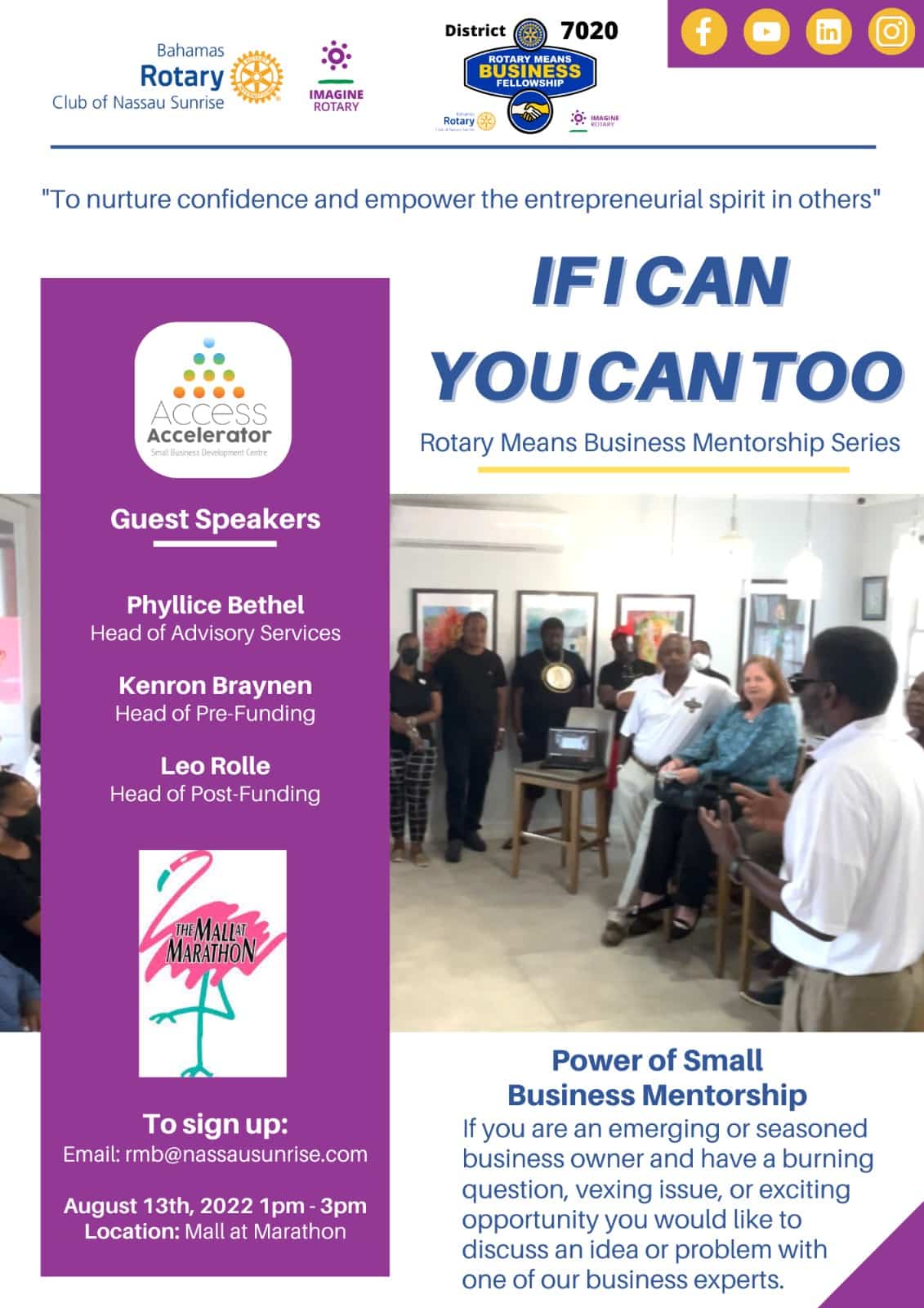 Rotary Means Business Nassau Sunrise - Power of Small Business Mentorship graphic flier